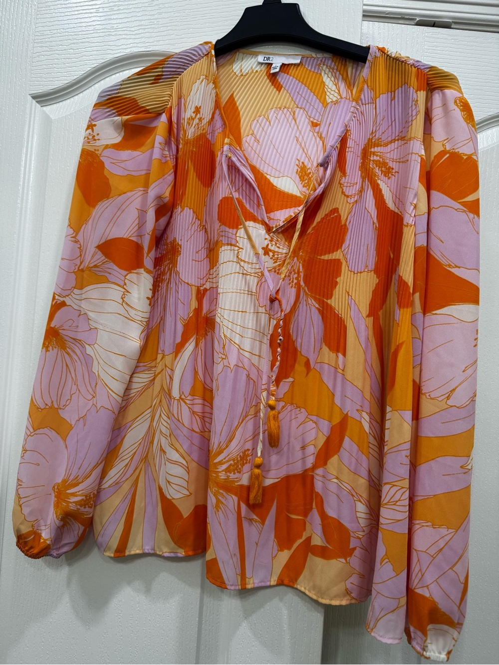Marshalls Orange Pink Floral Pleated Blouse